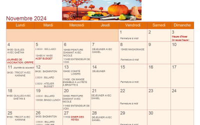 Calendrier – Novembre 2024