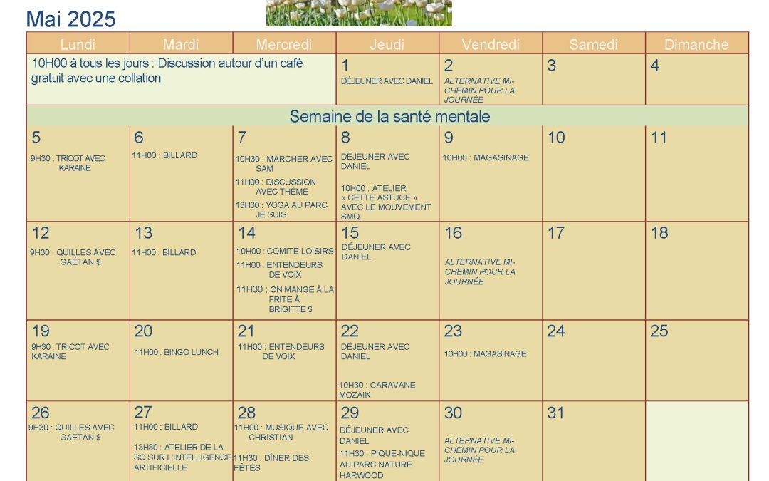 Calendrier – Mai 2025