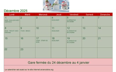 Calendrier – Décembre 2025