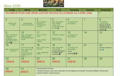 Calendrier – Mars 2026