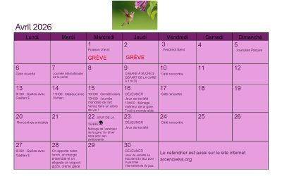 Calendrier – Avril 2026