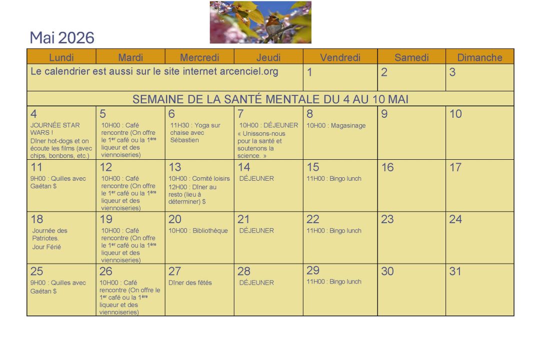Calendrier – Mai 2026