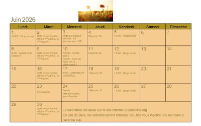 Calendrier – Juin 2026