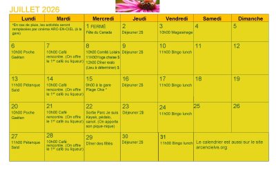 Calendrier – Juillet 2026
