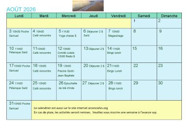 Calendrier – Août 2026